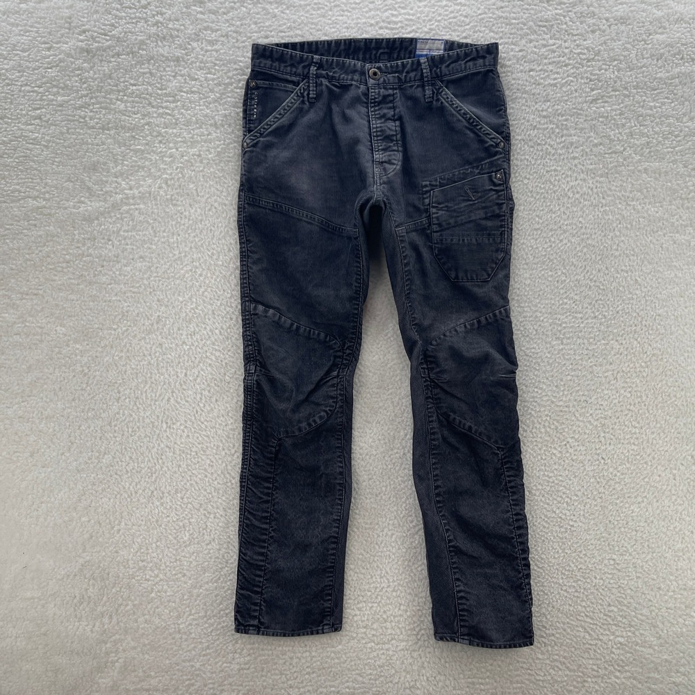 G-Star Raw Corduroy Pants Men 33x30* Black Faded Cargo Double Knee Y2K Grunge